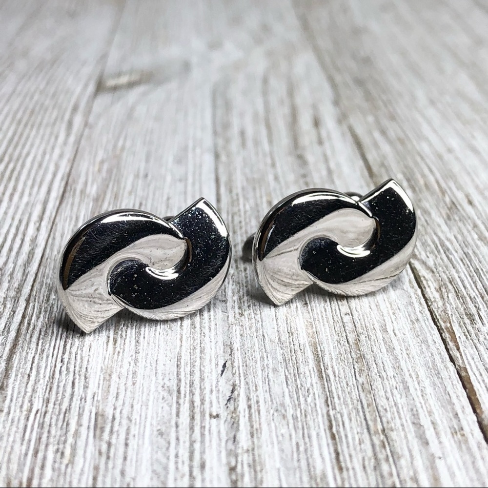 Vintage Swank Silver Modernist Abstract Cuff Links